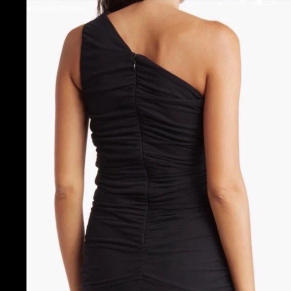 Women's Ruched Bodycon One Shoulder Cocktail Midi Pencil Dress - Picture 3 of 6